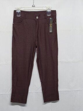 JVINI Leggings Womens Medium Pull On Crop Knit Pockets Brown NWT